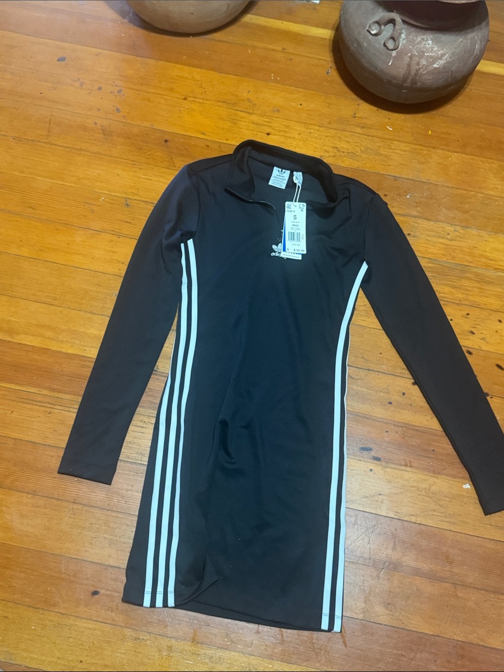 adidas Black Long Sleeve Dress with White Stripes